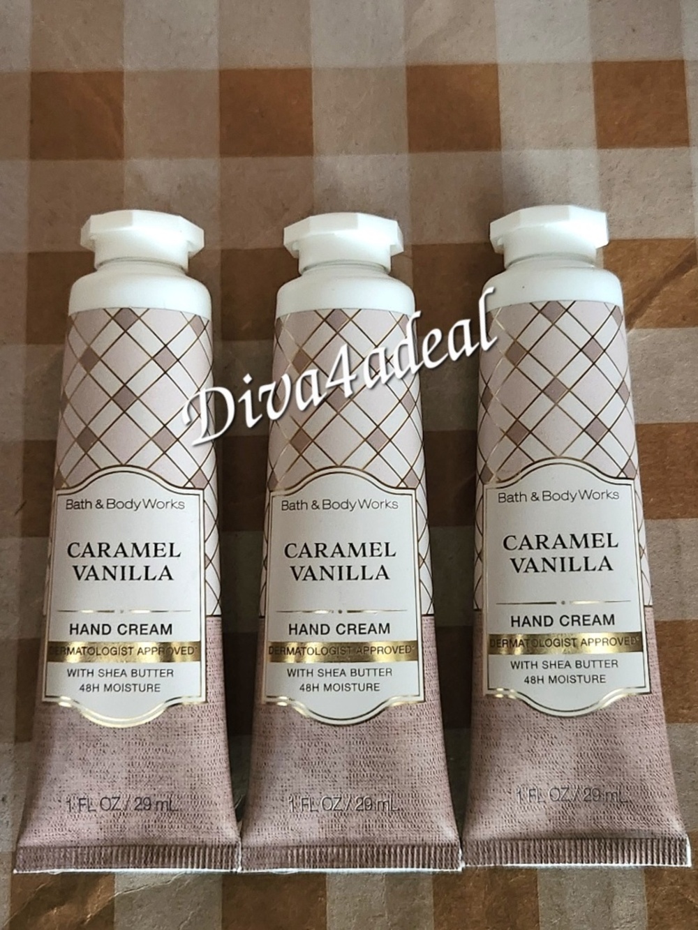 3X Bath & Body Works CARAMEL VANILLA 1oz Mini Hand Cream Bundle